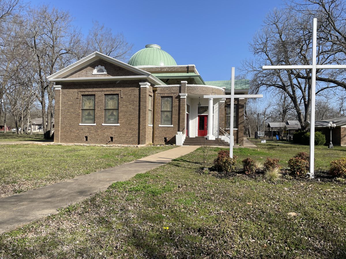 Church building with crosses